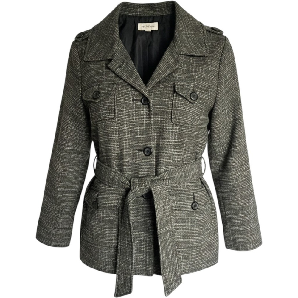 Merona Wool Tweed Belted Cargo Jacket Womens XXL XL Gray Plaid Utility NWOT